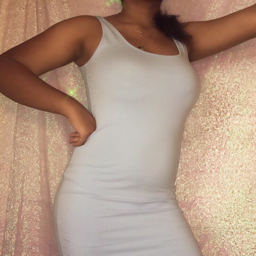 light blue bodycon tank dress w scoop neckline